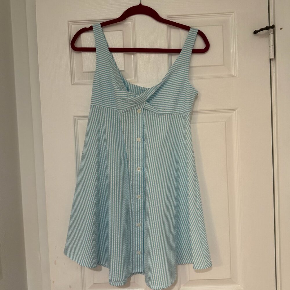 Matthew Bruch Seersucker Twist Baby Doll Mini Dress
